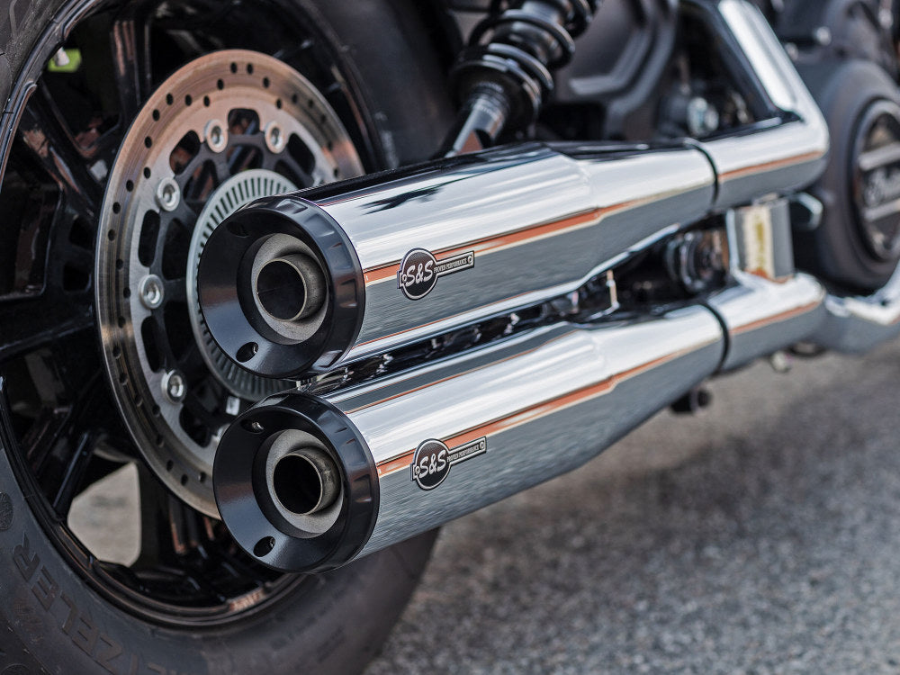 4in. Grand National Slip-On Mufflers – Chrome with Black End Caps. Fits Indian Scout 2015up.