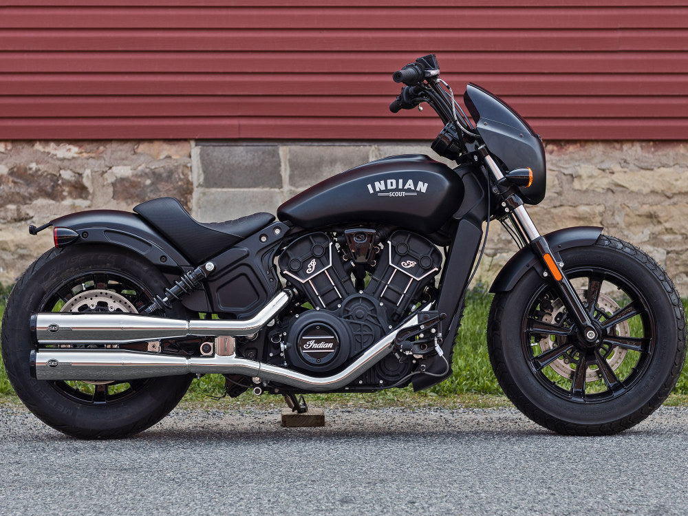 4in. Grand National Slip-On Mufflers – Chrome with Black End Caps. Fits Indian Scout 2015up.