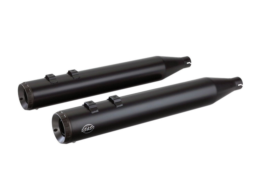 4in. Grand National Slip-On Mufflers – Black with Black End Caps. Fits Touring 1995-2016 & Trike 2017-2020.