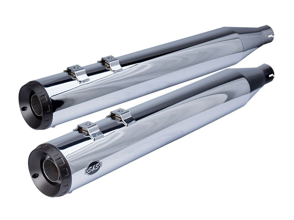4in. Grand National Slip-On Mufflers – Chrome with Black End Caps. Fits Touring 2017up.