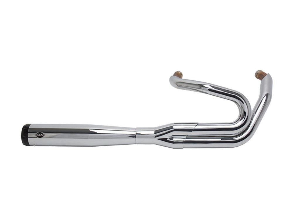 2-into-1 SuperStreet Exhaust – Chrome with Black End Cap. Fits Softail 2018up Non-240 Rear Tyre Models.