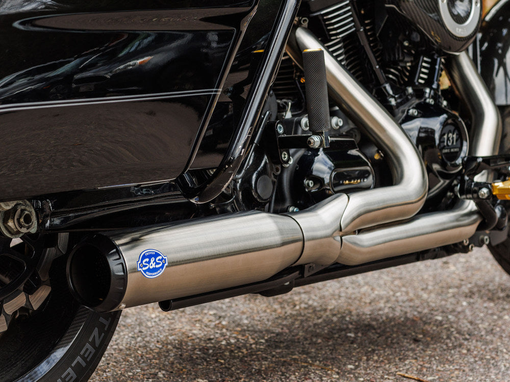 2-into-1 Qualifier Exhaust – Stainless Steel with Black End Cap. Fits Touring 2017up