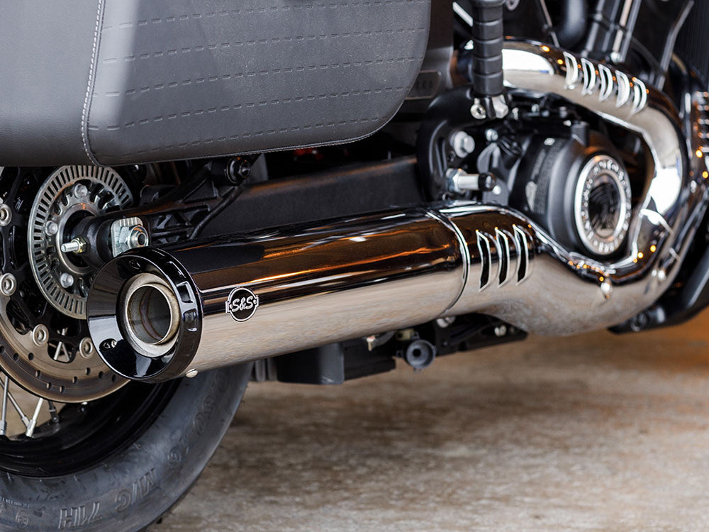 Grand National Slip-On Muffler – Chrome with Black End Cap. Fits Indian Scout 2025up