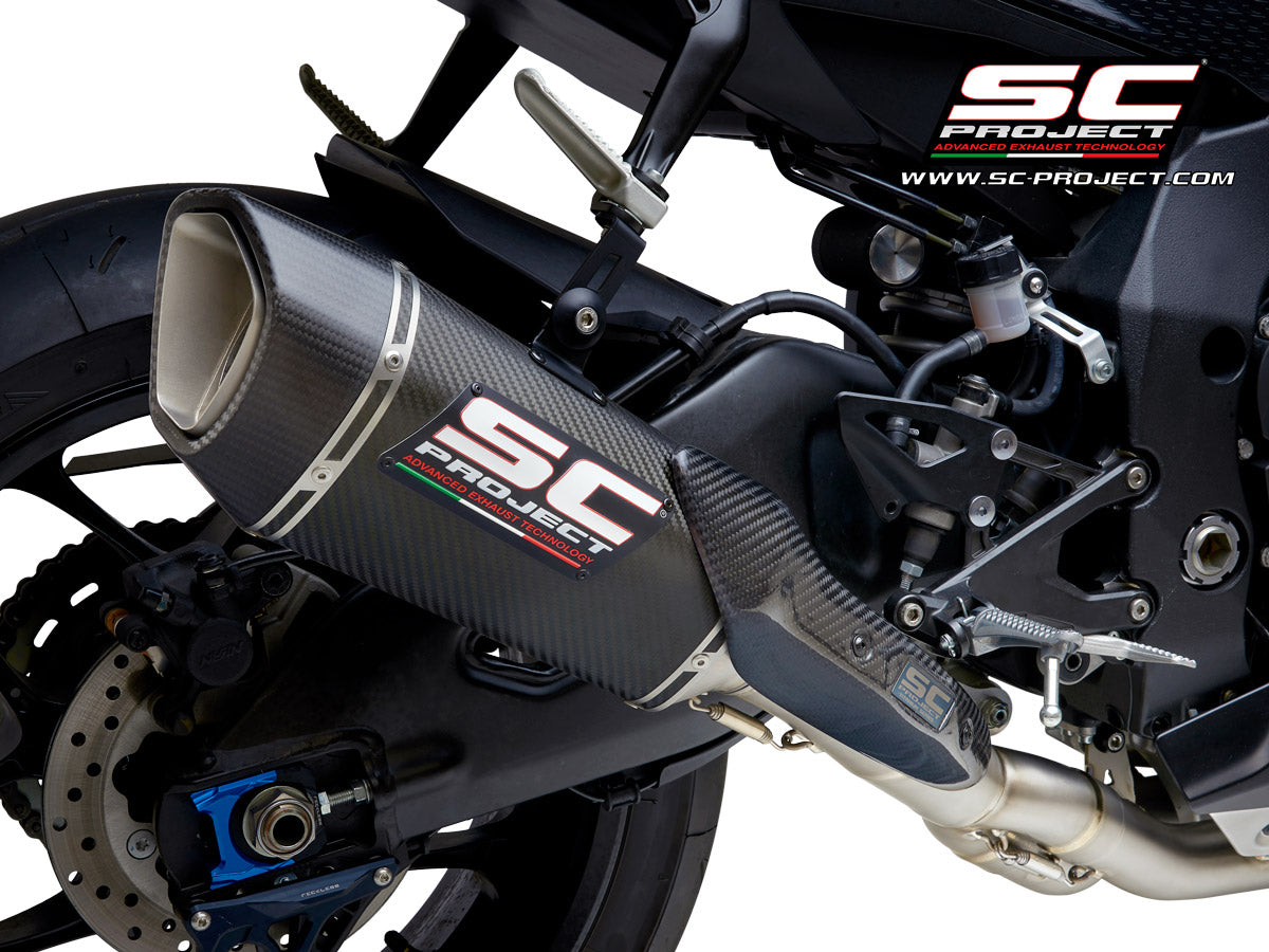YAMAHA YZF R1 (2015 - 2016) R1M YAMAHA YZF R1 (2017 - 2019) R1M YAMAHA YZF R1 (2020-2024) SC1-R Muffler, with carbon fibre end cap, with de-cat link pipe