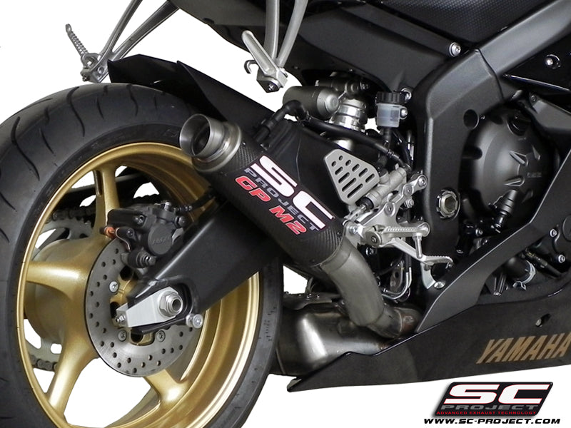 YAMAHA YZF R6 (2006 - 2016) GP-M2 Muffler, high position, Carbon fibre, with CNC machined exit pipe