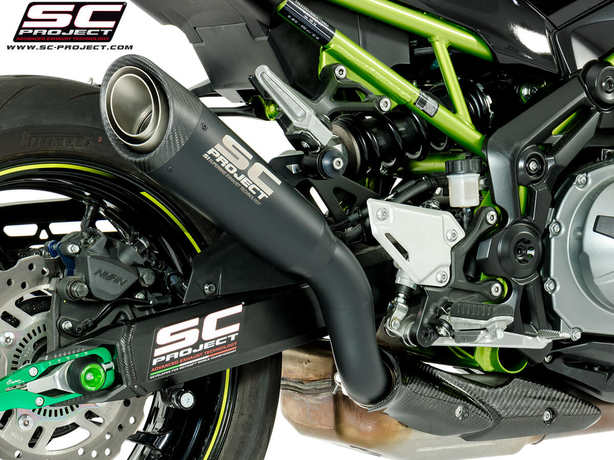 KAWASAKI Z 900 (2017 - 2019) S1 Muffler, Titanium, matt black painted, with Carbon fibre end cap