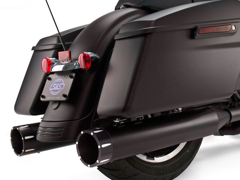 4-1/2in. Mk45 Slip-On Mufflers – Black with Black Tracer End Caps. Fits Touring 1995-2016.