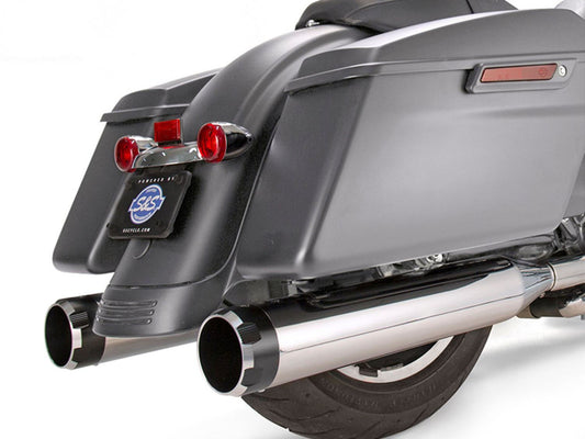 4-1/2in. Mk45 Slip-On Mufflers – Chrome with Black Thruster End Caps. Fits Touring 2017up.