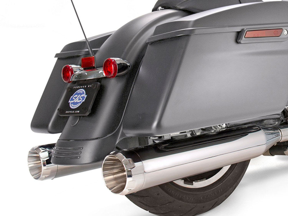 4-1/2in. Mk45 Slip-On Mufflers – Chrome with Chrome Thruster End Caps. Fits Touring 2017up.