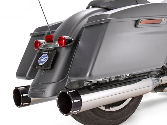 4-1/2in. Mk45 Slip-On Mufflers – Chrome with Black Tracer End Caps. Fits Touring 2017up.